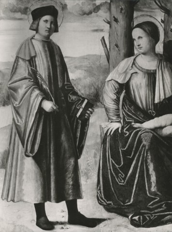 Anonimo — Meloni Altobello - sec. XVI - Madonna con Bambino e un santo — particolare